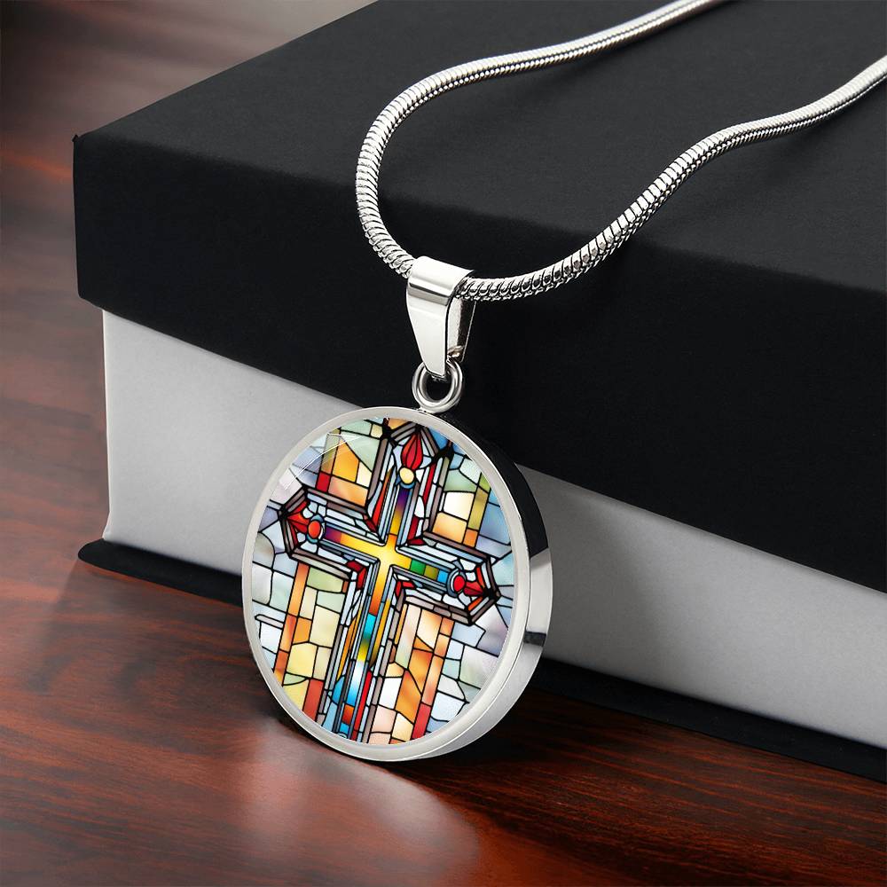 Stained Glass Cross Pendant Necklace