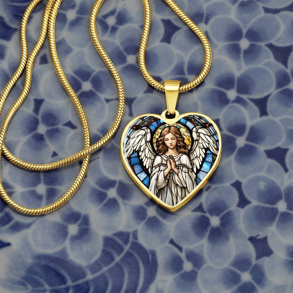 Guardian Angel Heart Necklace with Engraving-[Heartfelt Family Gift]