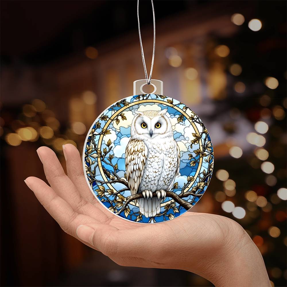 Snowy Owl Acrylic Christmas Ornament
