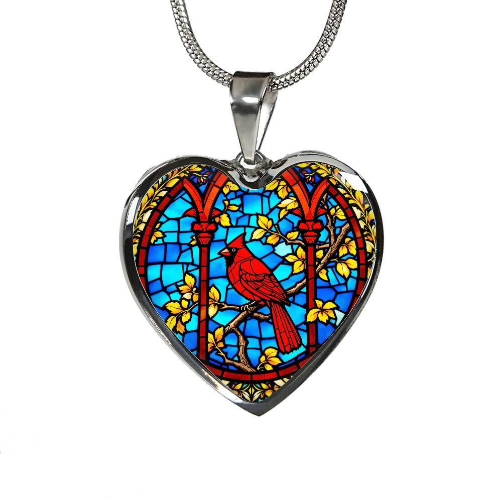Cardinal Faux Stain Glass Pendant Necklace