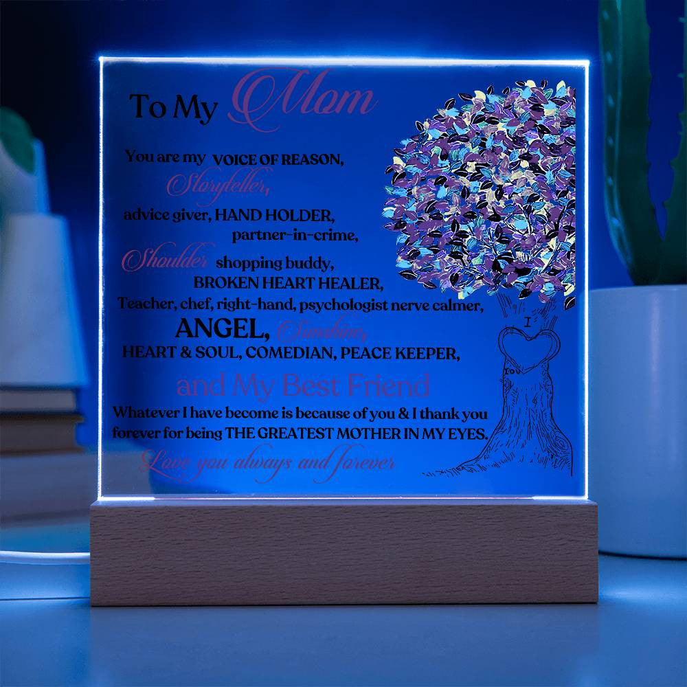 To My Mom LED Acrylic Heart Plaque
