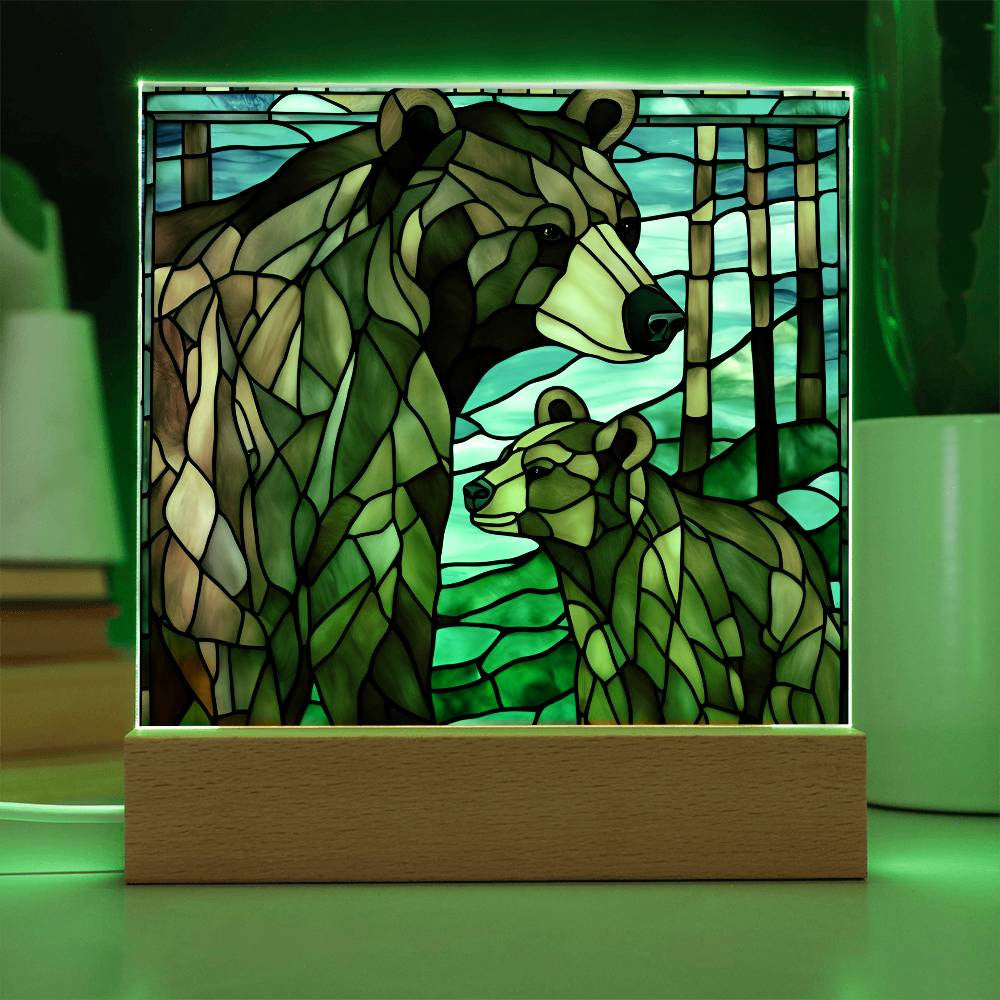Bear Family Cub Acrylic Square Plaque-[Heartfelt Family Gift]