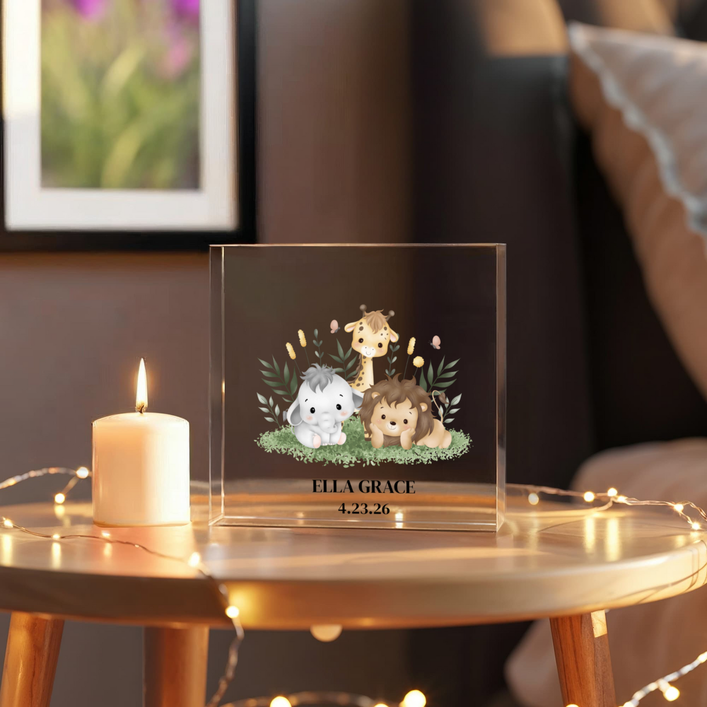 Safari Animals Acrylic Block, Personalized Nursery Decor