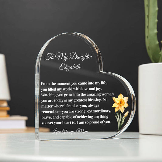 Daughter Acrylic Heart Plaque with Personalized Birthflower