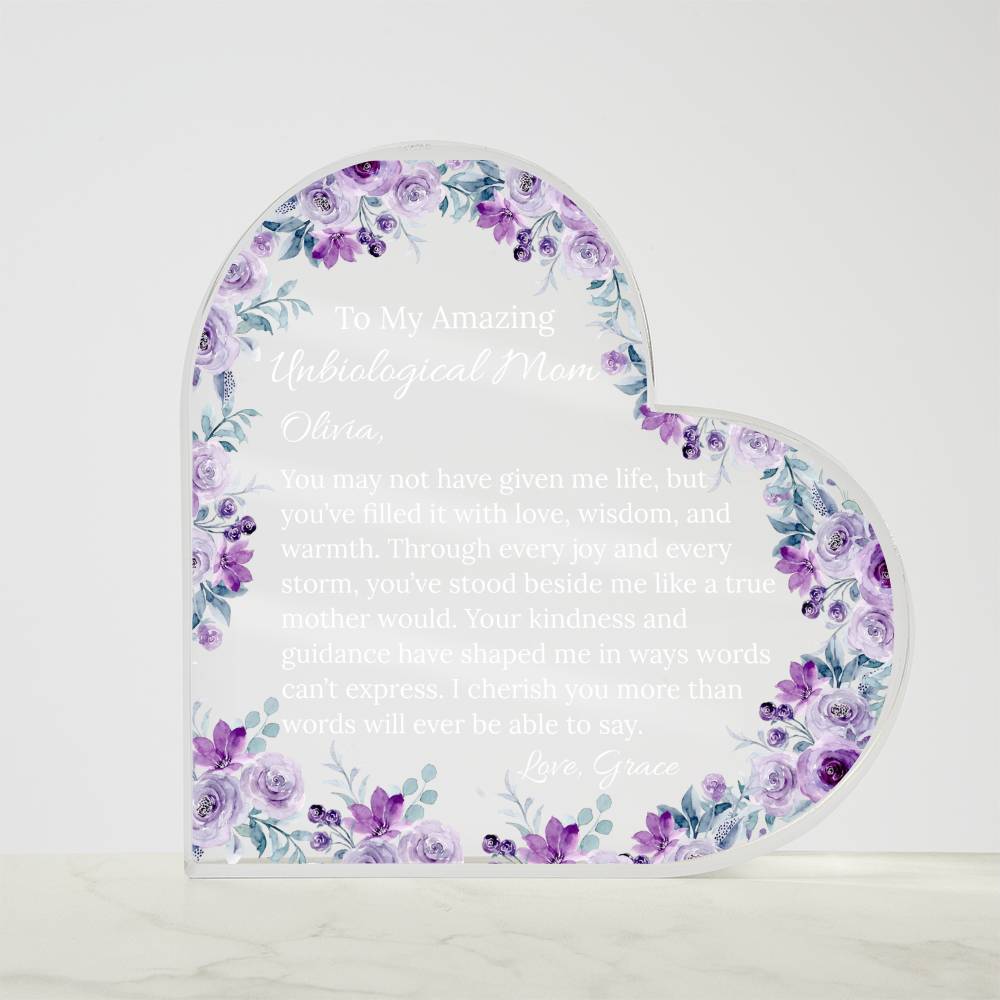 Personalized Unbiological Mom Heart Plaque