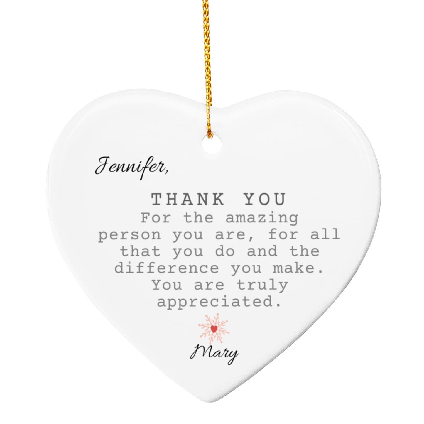 Thank You Ceramic Heart Ornament