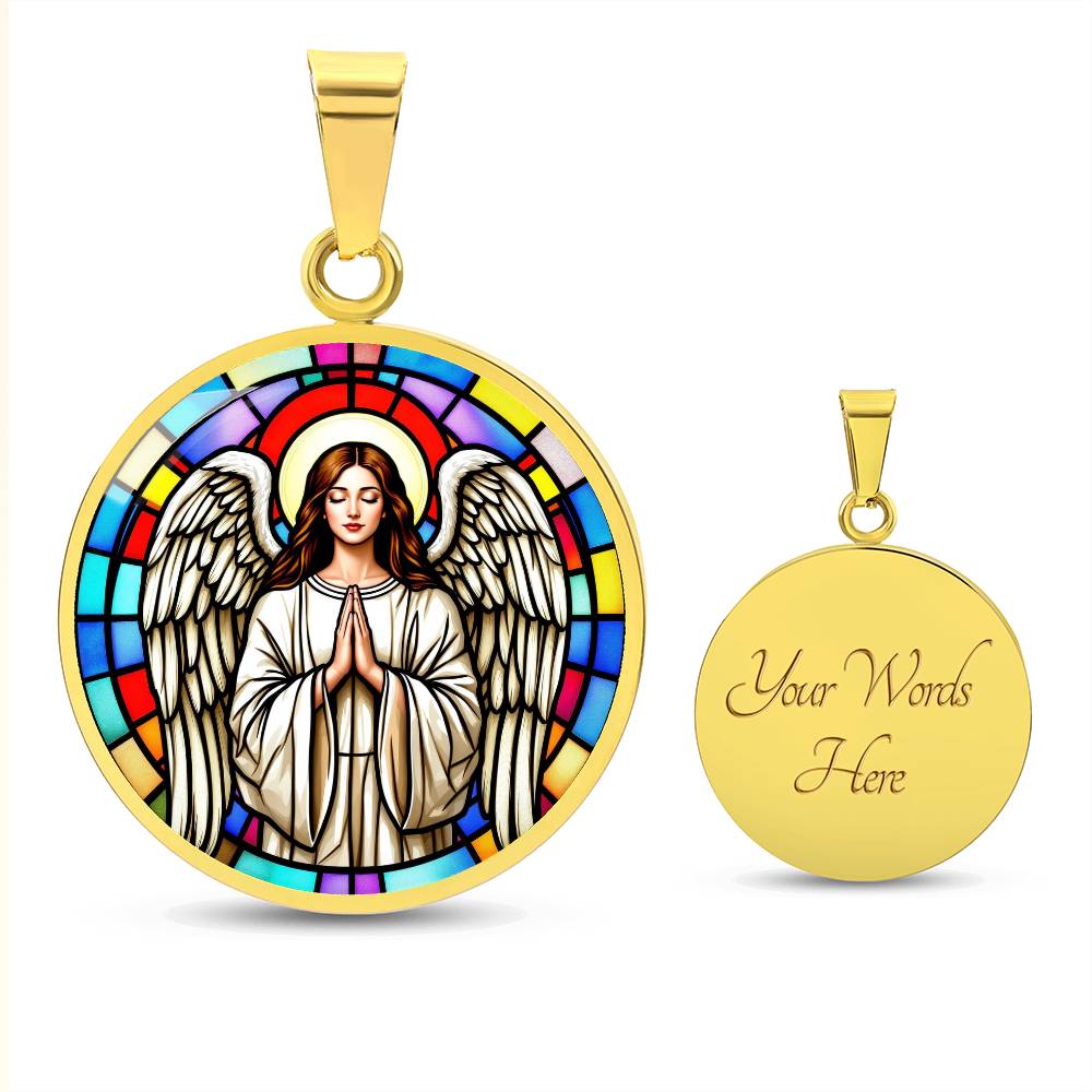 Guardian Angel Faux Stain Glass Pendant Necklace