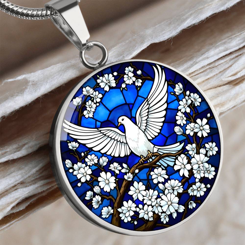 Holy Spirit Dove Engraved Pendant Necklace
