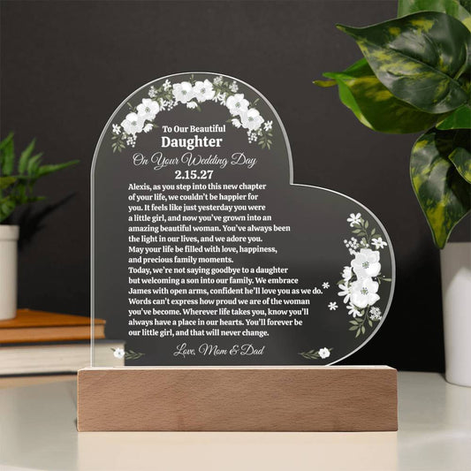 To Our Daughter on Your Wedding Day Acrylic Heart Plaque