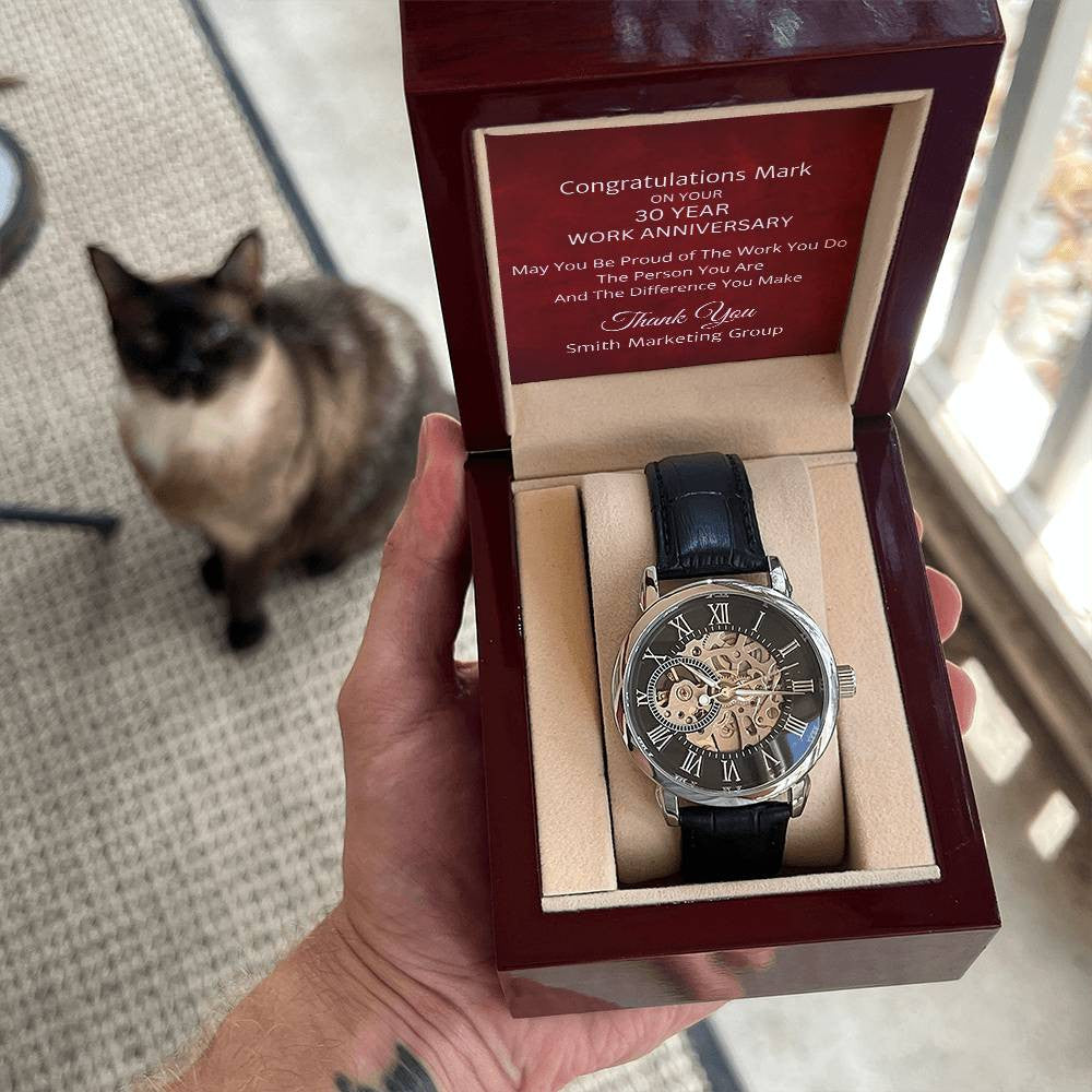 Personalized 30 Year Work Anniversary Openwork Watch - Corporate Employee Appreciation Gifts-[Heartfelt Family Gift]