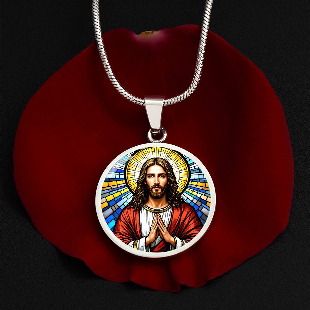 Personalized Jesus Faux Stain Glass Pendant Necklace