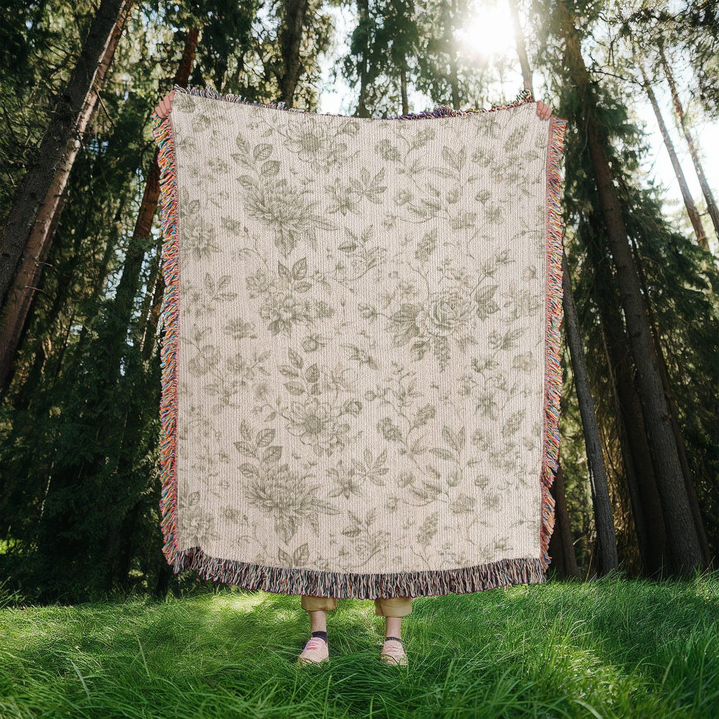 Toile de Jouy Woven Blanket, Blue Floral Tapestry Throw, French Country Decor, Floral Pattern Blanket, Gift for Loved Ones