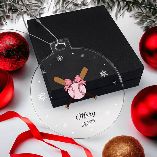 Pink softball christmas tree ornament