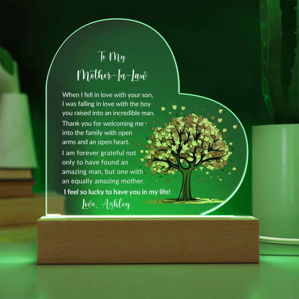 Mother In Law Acrylic Heart Plaque Gift