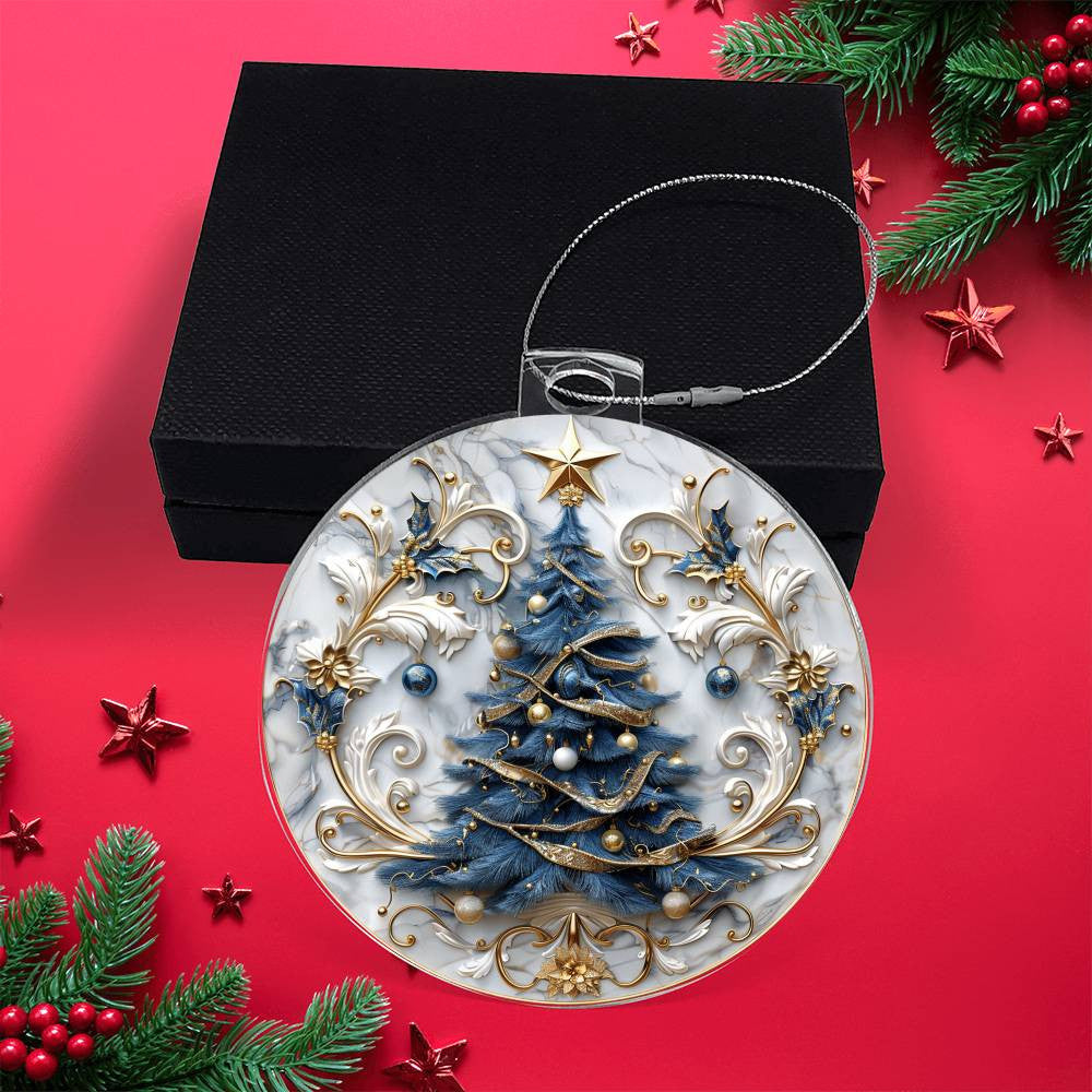 Blue Gold Christmas Tree Acrylic Christmas Ornament-[Heartfelt Family Gift]