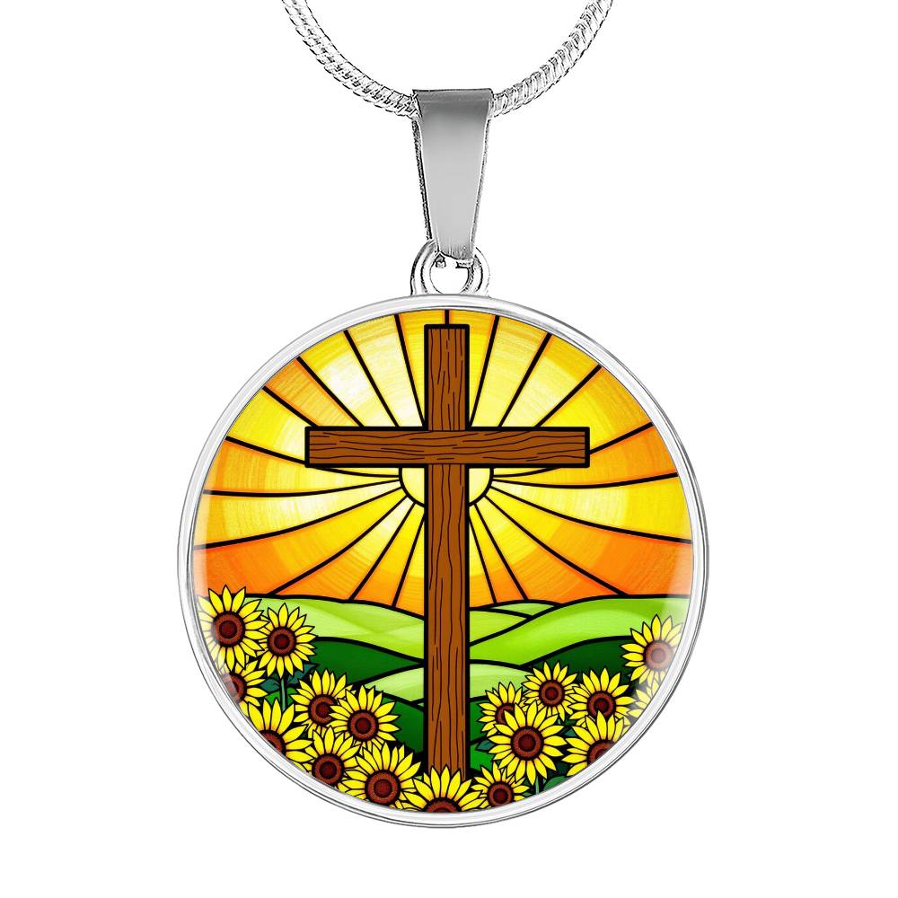 Sunflower Cross Floral Pendant Necklace