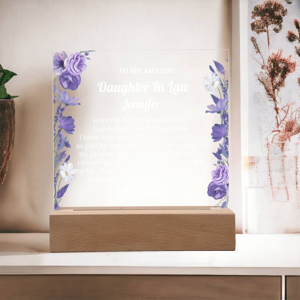 Daughter In Law Gift, Personalized Acrylic Plaque