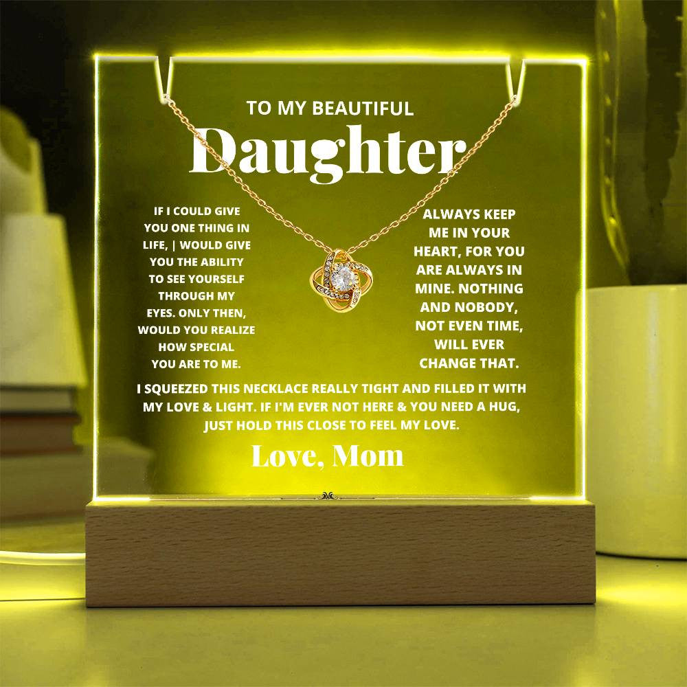 Daughter from Mom Acrylic & Love Knot Necklace Gift Set-[Heartfelt Family Gift]