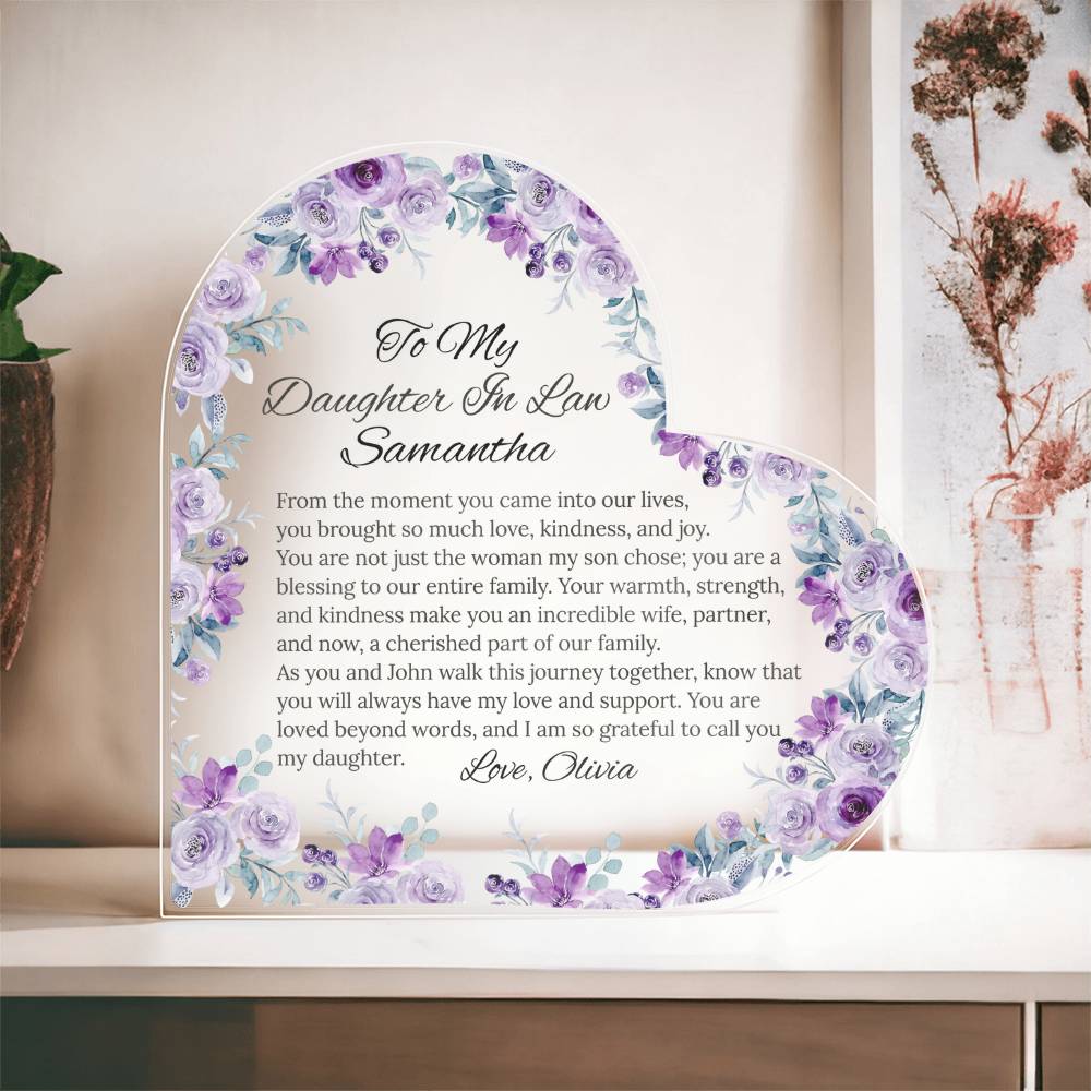 Personalized Heart Acrylic Plaque Gift for Daughter-In-Law