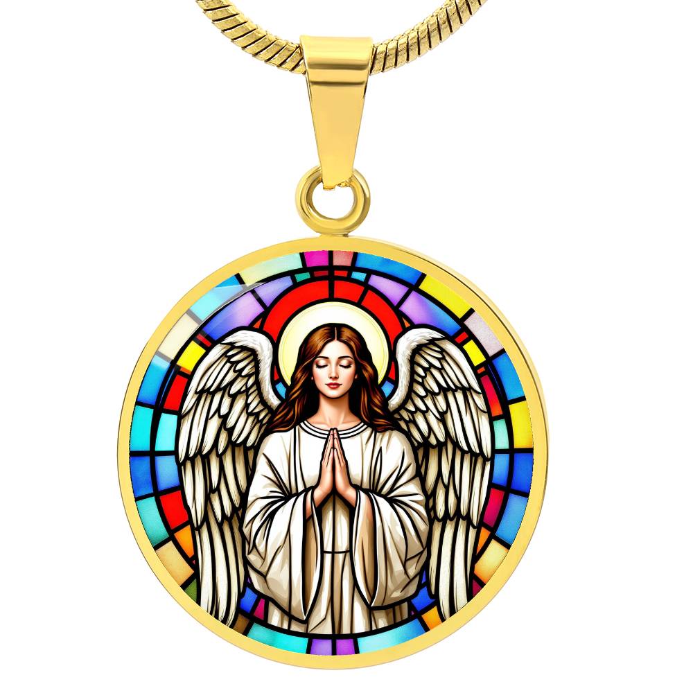 Guardian Angel Faux Stain Glass Pendant Necklace
