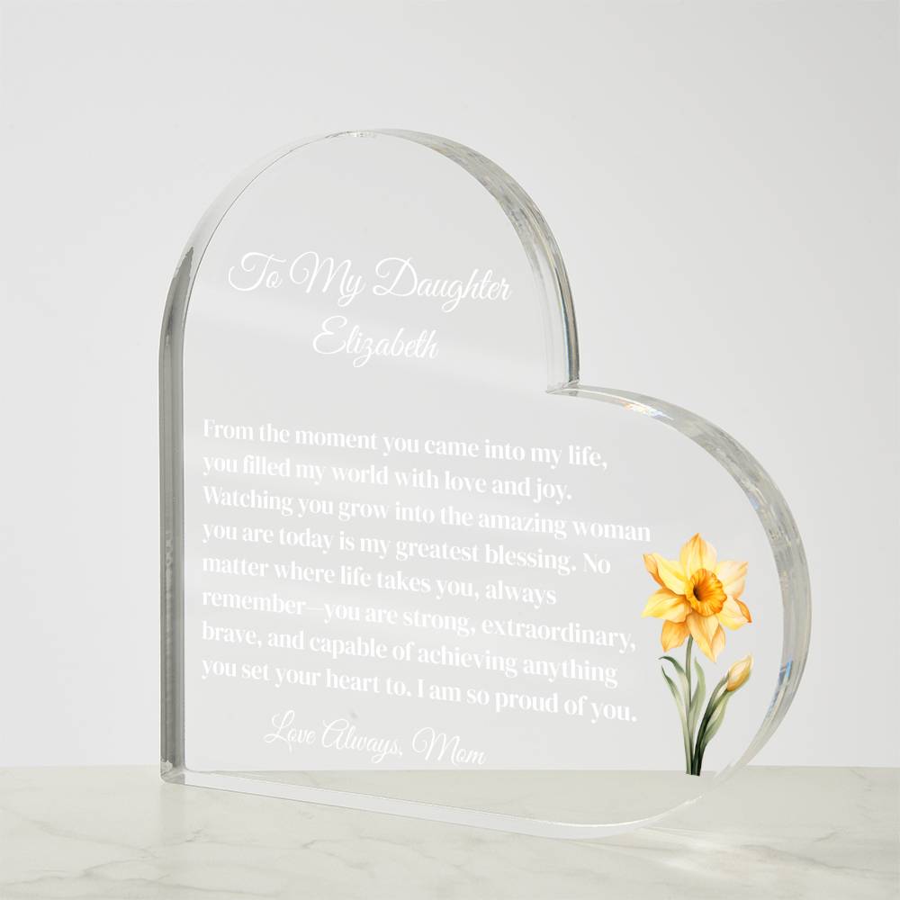 Daughter Acrylic Heart Plaque with Personalized Birthflower