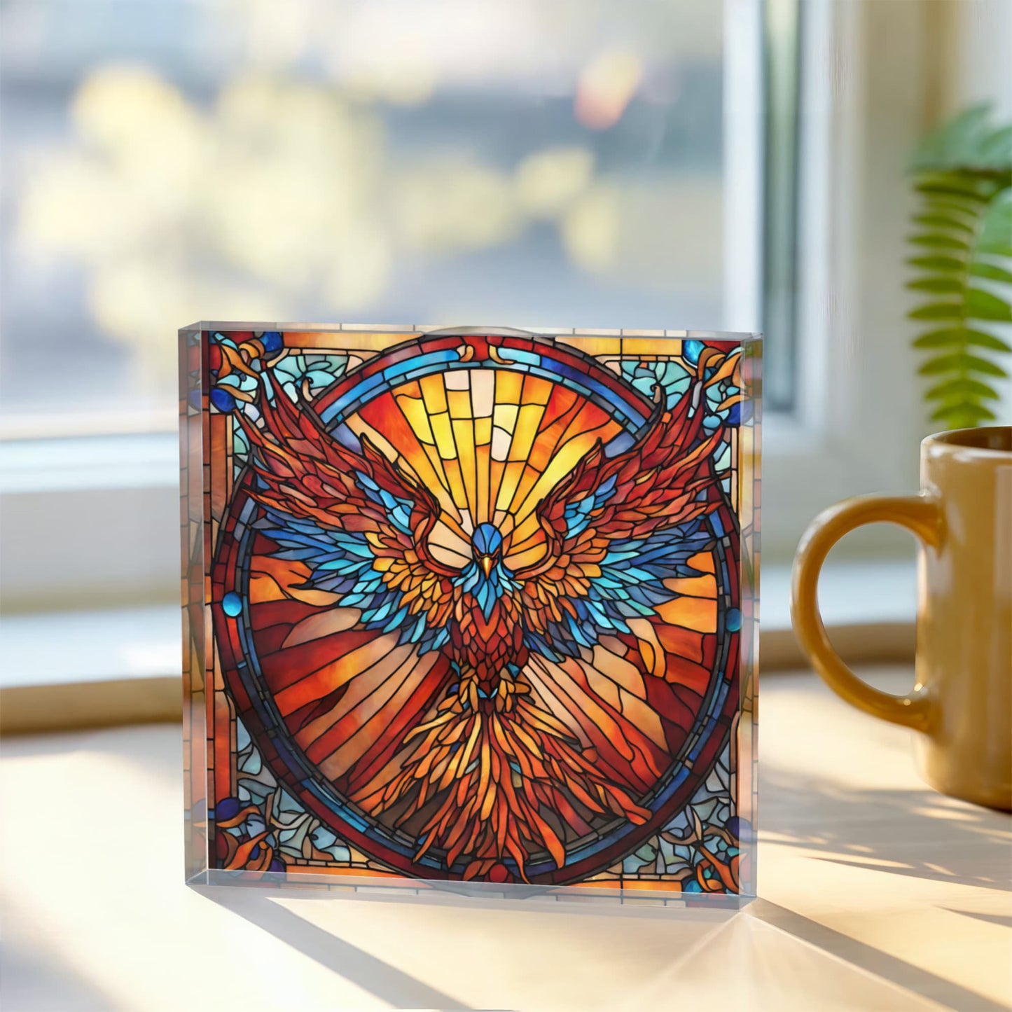 Rising Phoenix Stained Glass Acrylic Decor