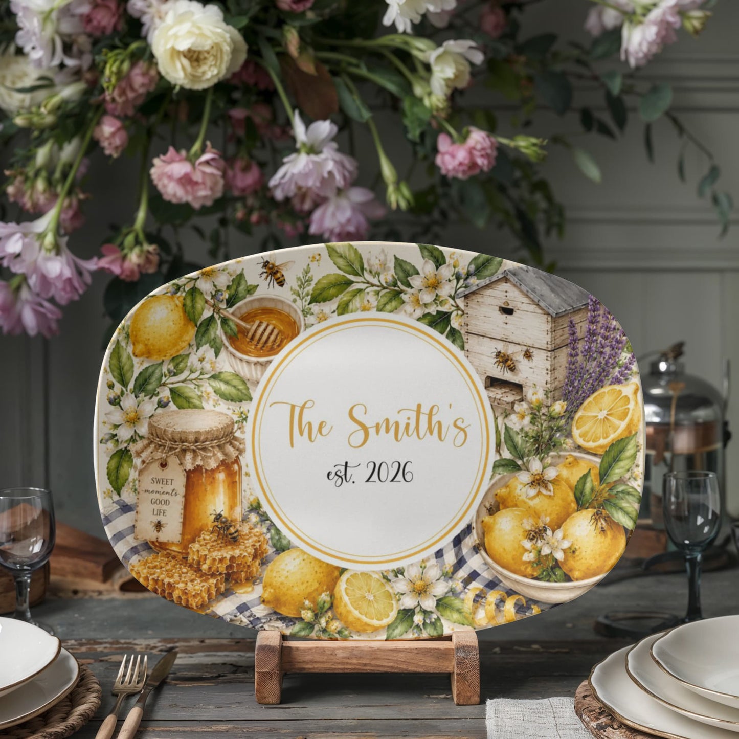 Personalized Lemon Honey Tray, Custom Name Serving Tray, Kitchen Decor, Beekeeper Gift, Housewarming Gifts