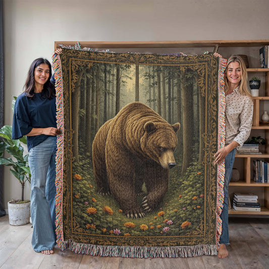 Grizzly Bear Woven Cotton Throw Blanket-[Heartfelt Family Gift]