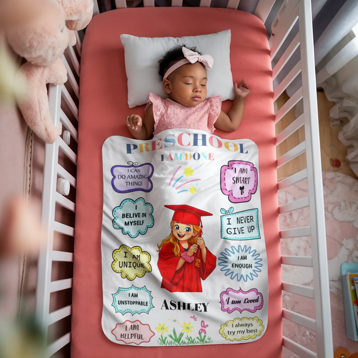 Personalized Preschool Graduation Photo Affirmation Blanket