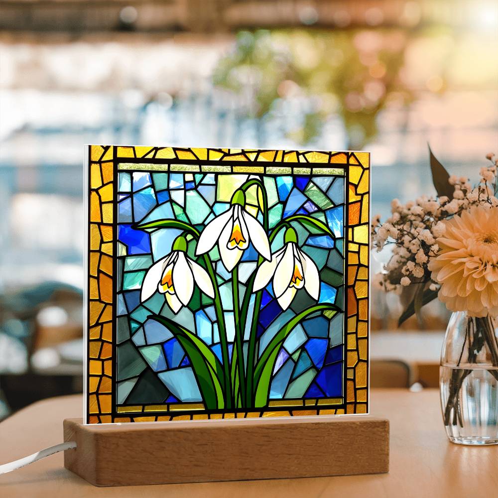 Snowdrop Acrylic Plaque Table Light