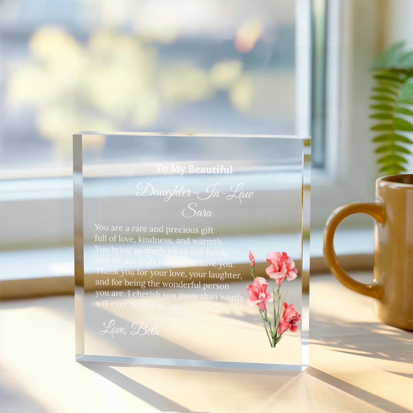 Daughter In Law Acrylic Plaque with Personalized Birthflower