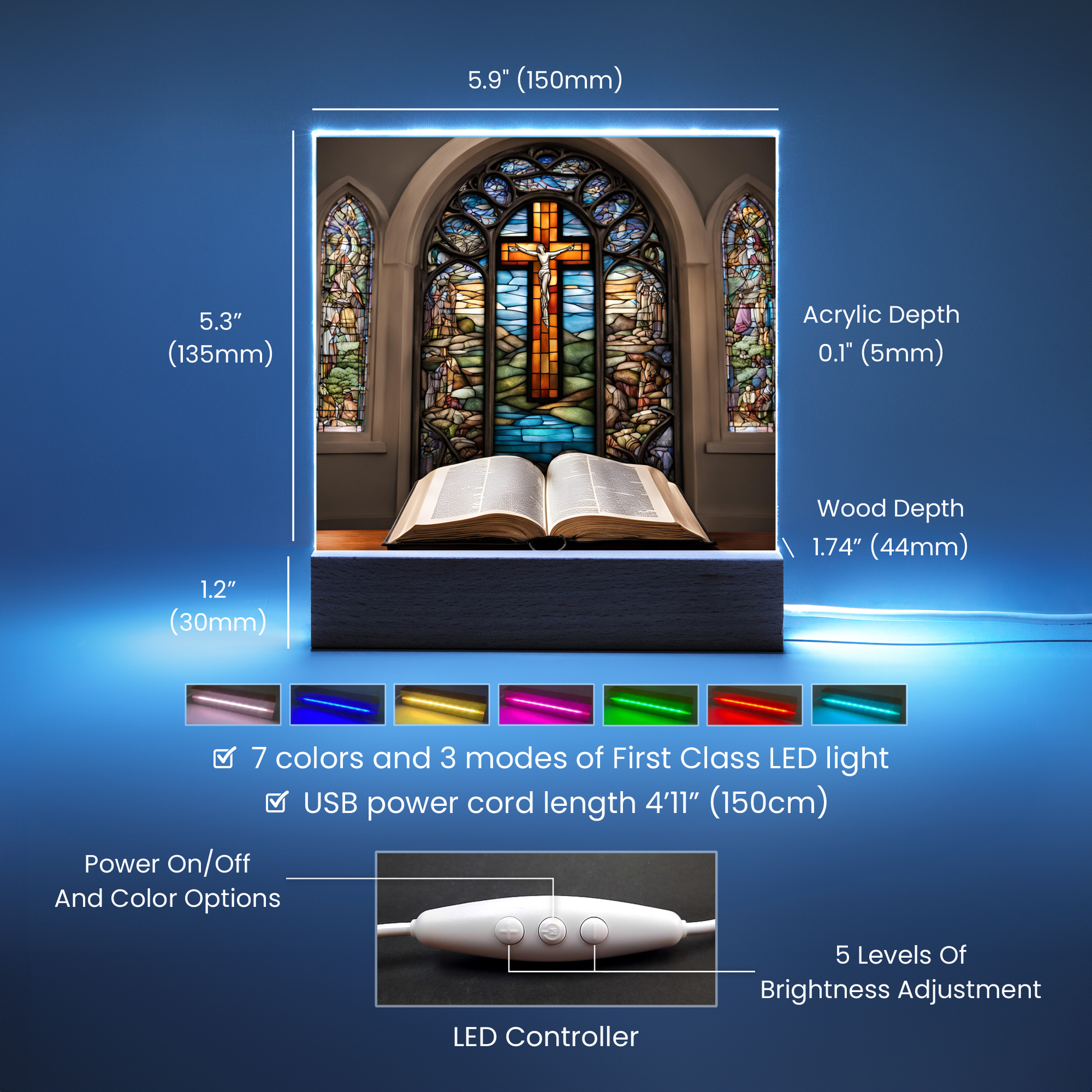 Christian Decor Holy Bible and Stained Glass Cross-[Heartfelt Family Gift]