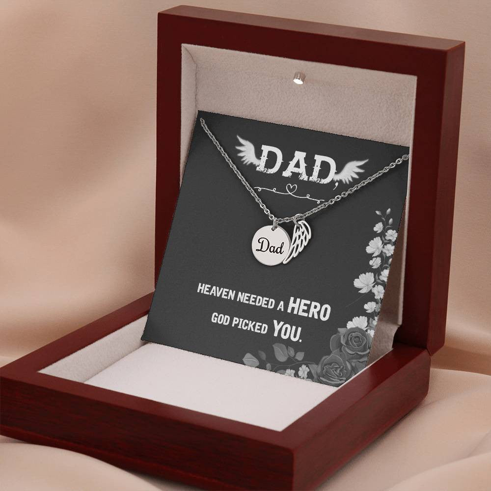 Dad Memorial Necklace Angel Wing Charm -Heaven needed a hero-[Heartfelt Family Gift]