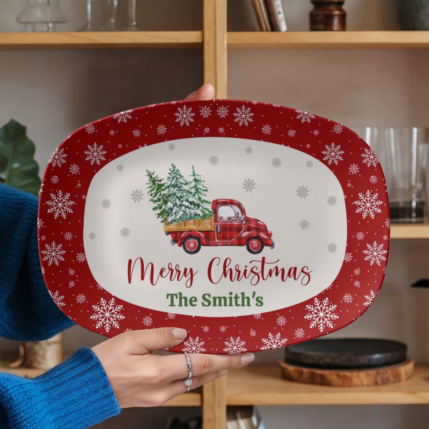 Personalized Christmas Serving Tray, Custom Family Name Holiday Platter, Winter Festive Kitchen Decor, Holiday Gift Idea, 10x14 Platter