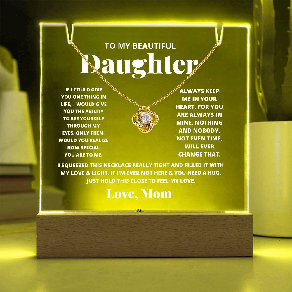 Daughter from Mom Acrylic & Love Knot Necklace Gift Set-[Heartfelt Family Gift]