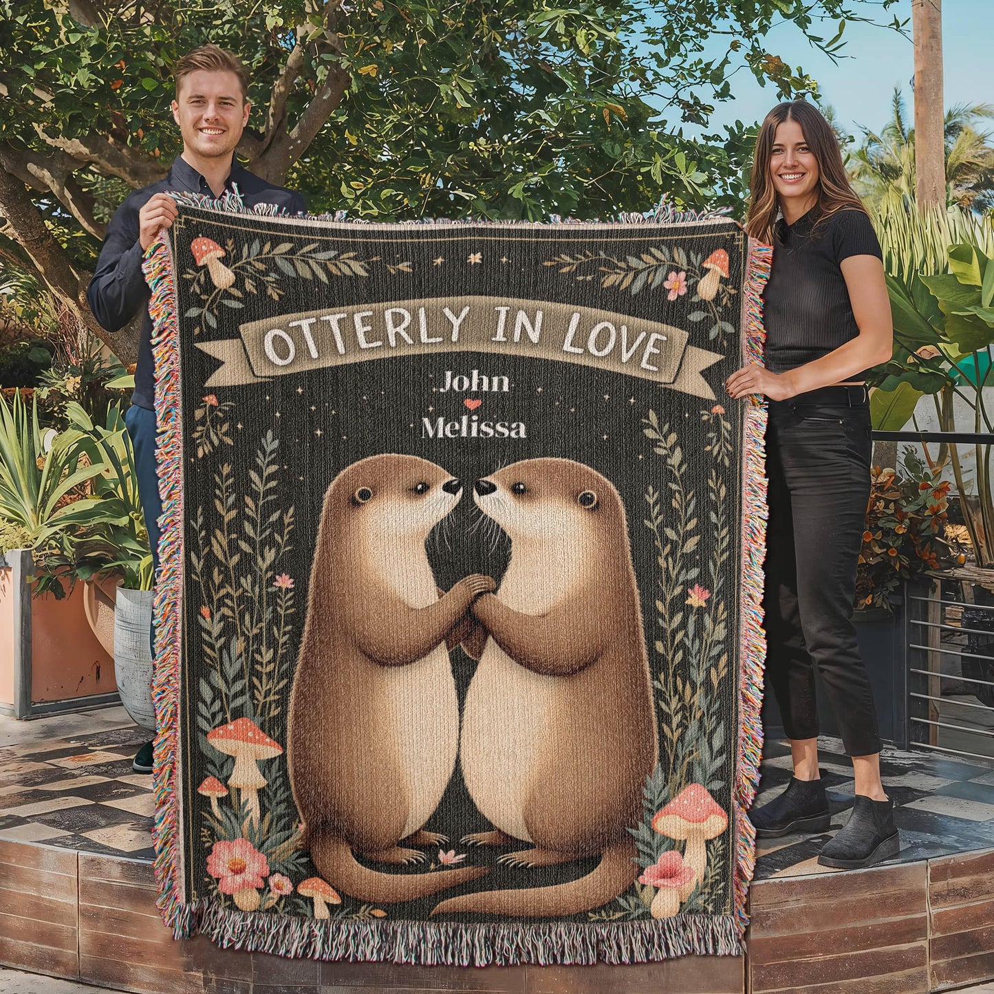 Otterly In Love Couple Otter Woven Blanket-[Heartfelt Family Gift]