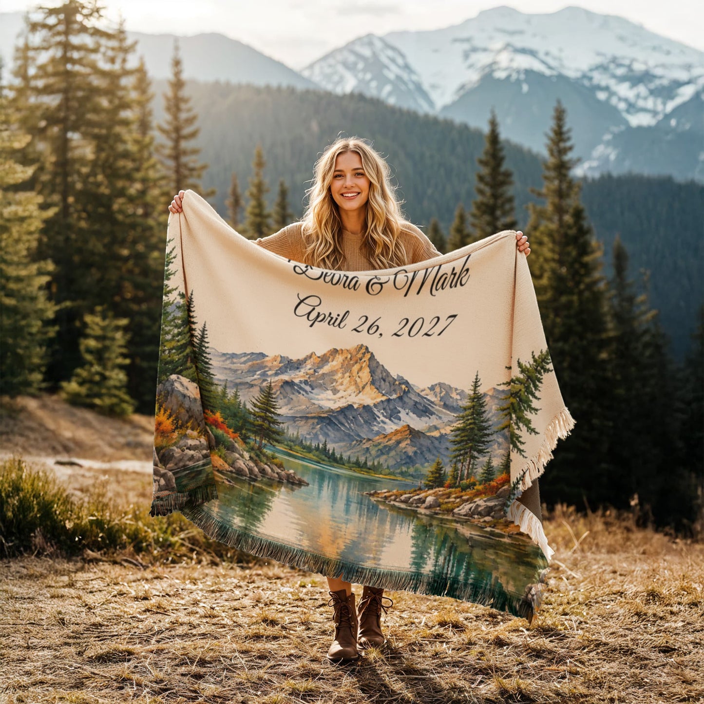 Personalized Newlywed Blanket Mountain Woven Throw