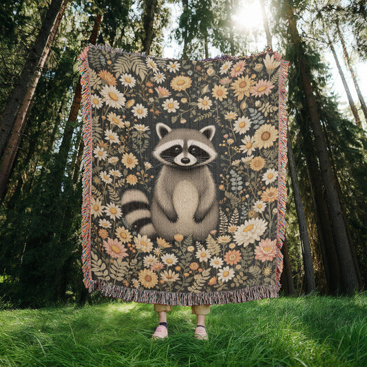 Raccoon Woven Cotton Throw Blanket-[Heartfelt Family Gift]