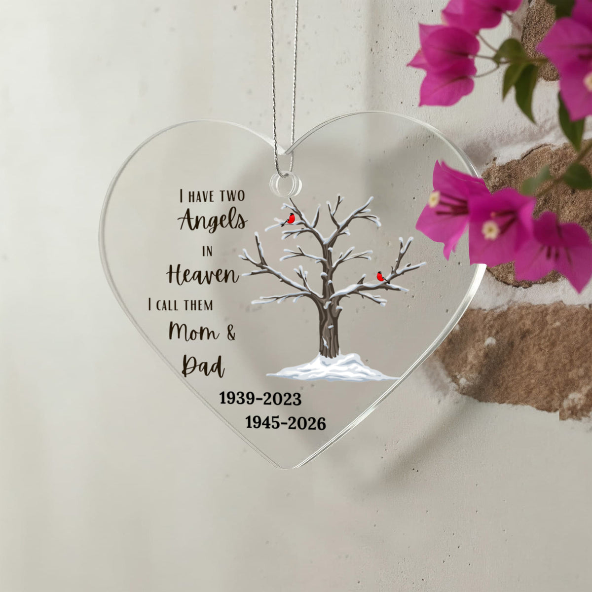 Mom and Dad Cardinal Angel Heart Ornament