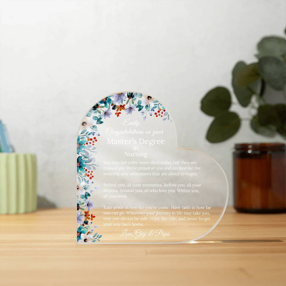 Personalized Master's Degree Heart Plaque