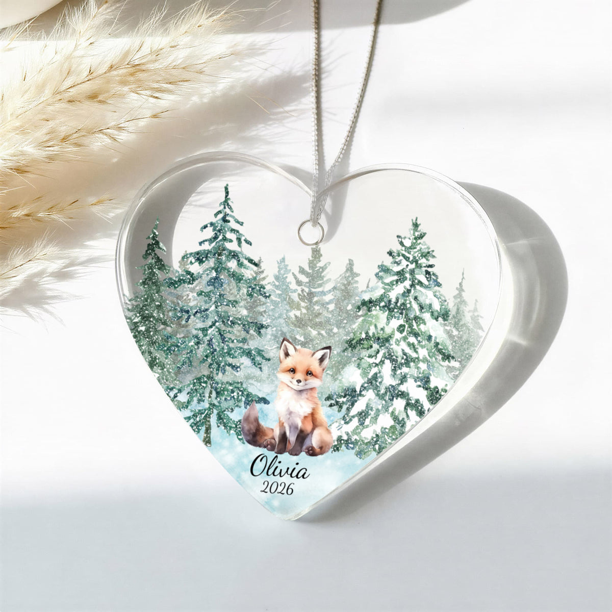 Fox Woodland Heart Christmas Ornament for Kids