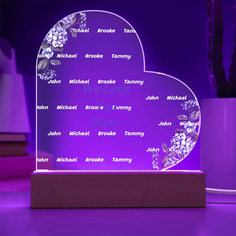 We Love You Mom Acrylic Heart with Kids Names-[Heartfelt Family Gift]