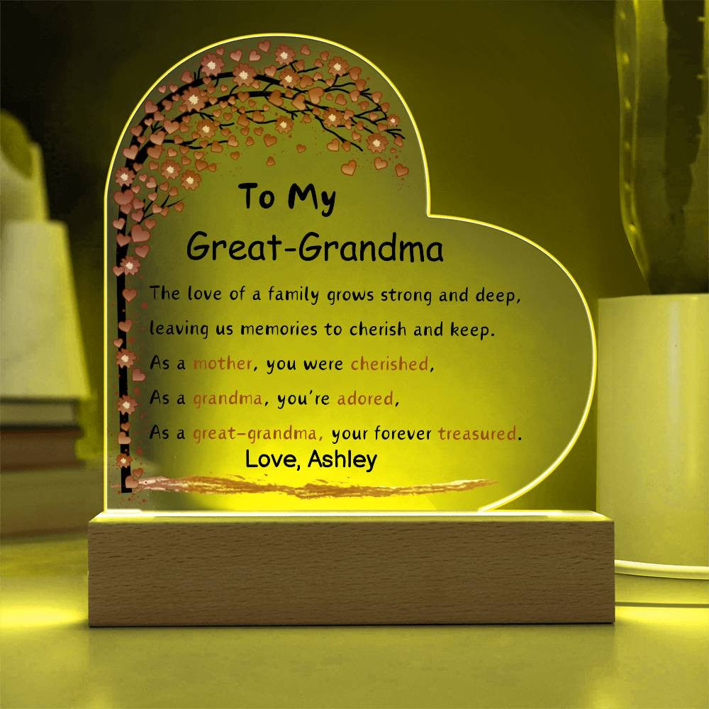 Great Grandma Acrylic Heart Plaque-[Heartfelt Family Gift]