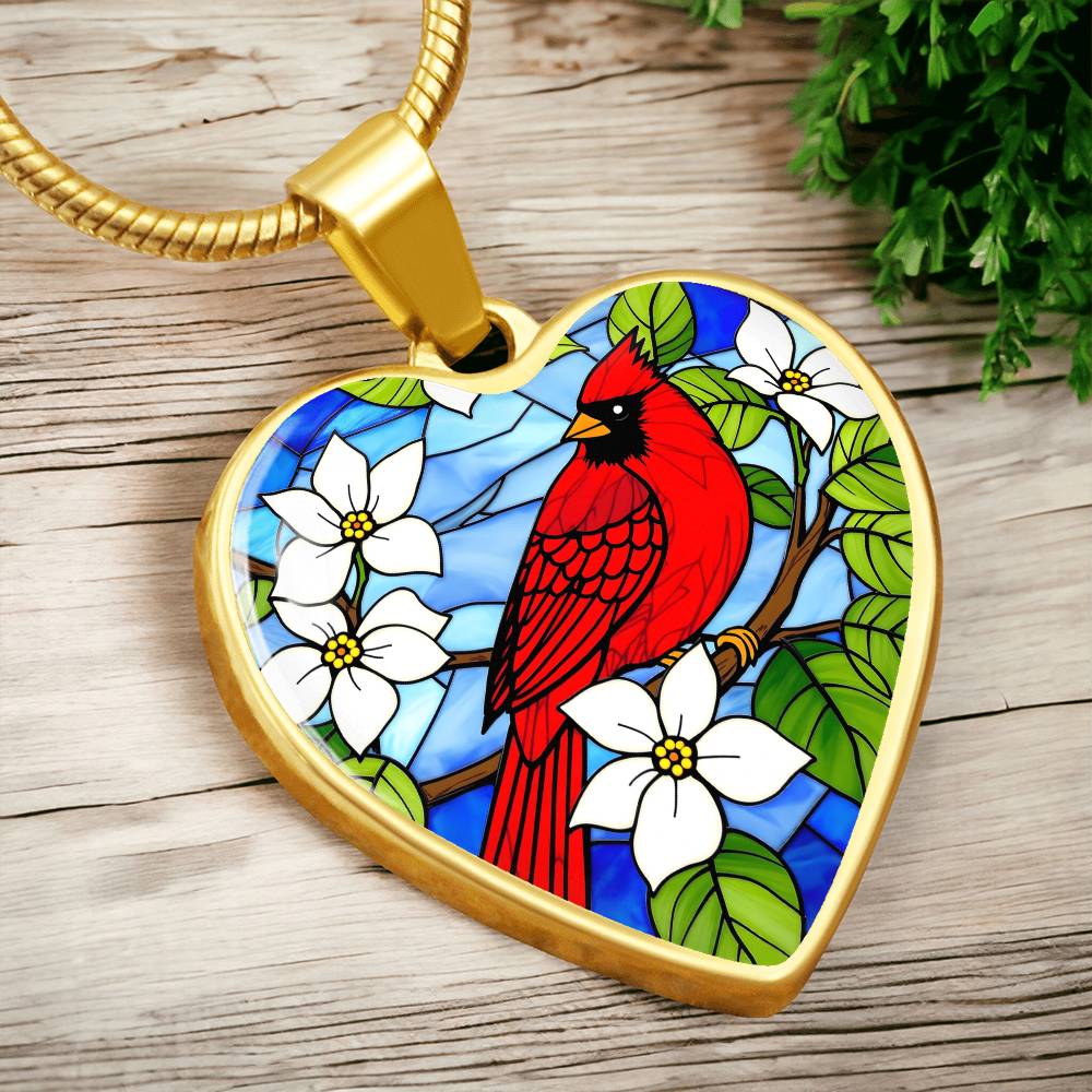 Cardinal Faux Stain Glass Pendant Necklace