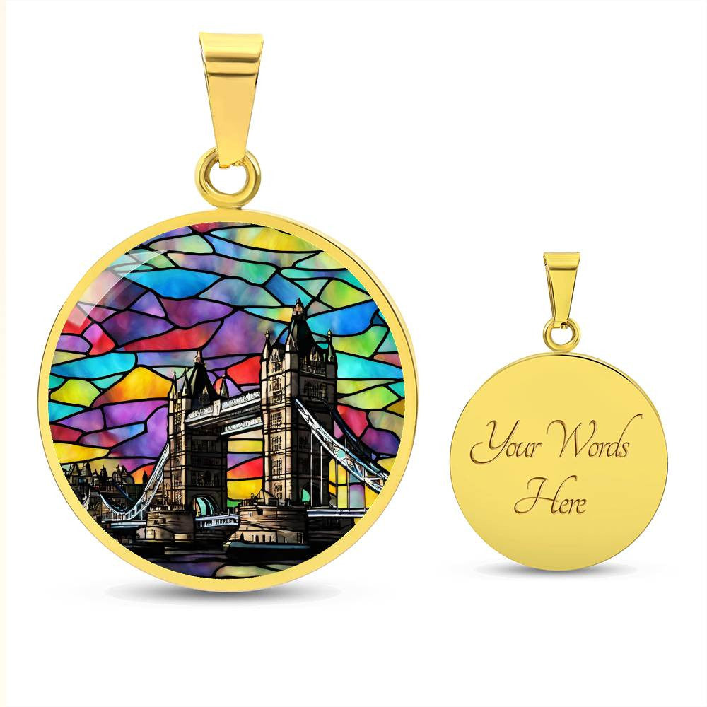 London Bridge Skyline Round Pendant Necklace in Gold or silver-[Heartfelt Family Gift]