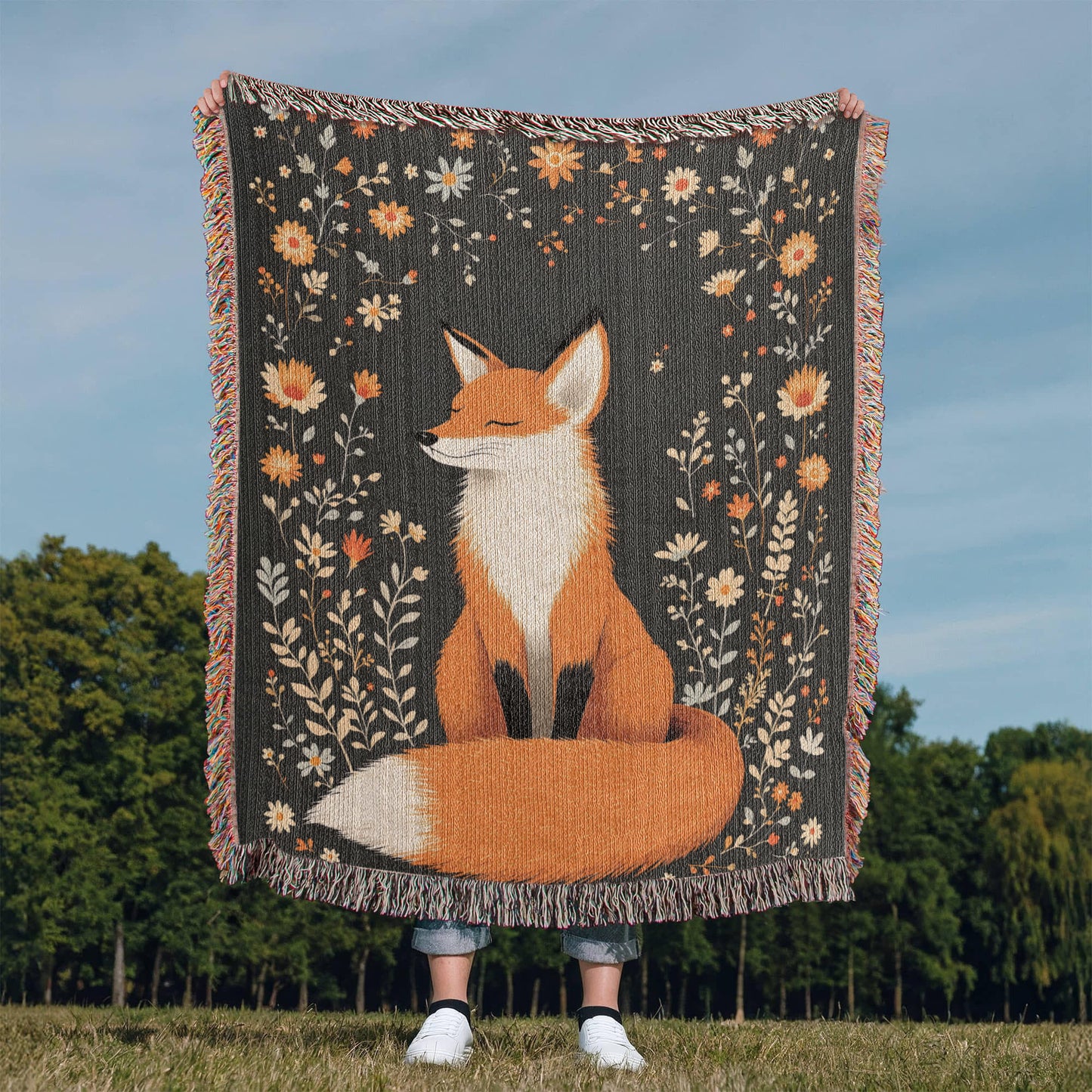 Fox Woven Cotton Throw Blanket-[Heartfelt Family Gift]