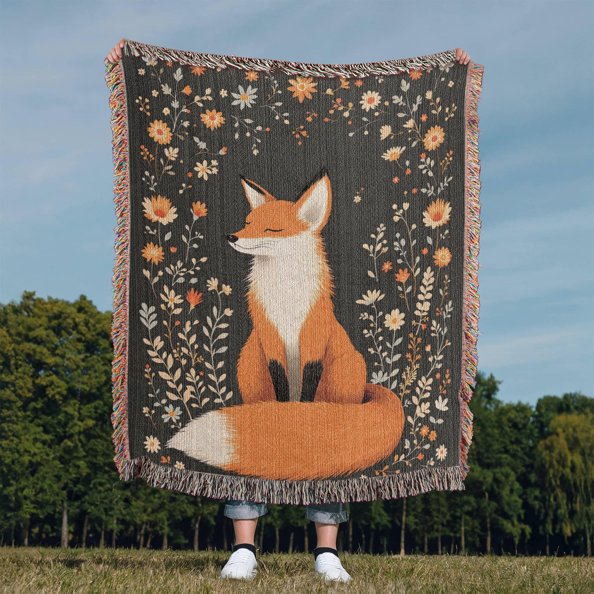 Fox Woven Cotton Throw Blanket-[Heartfelt Family Gift]
