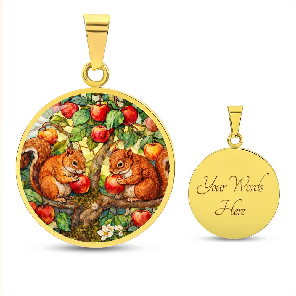 Squirrels in Apple Tree Jewelry, Engraved Necklace Bracelet Keychain, Nature Lover Gift, Animal  Woodland Forest Keepsake