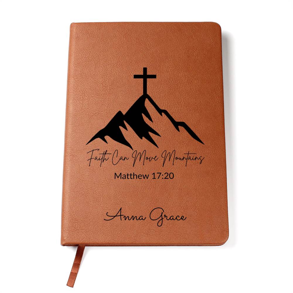Personalized Bible Verse Journal, Faith Can Move Mountains Matthew 17:20, Christian Gift for Women, Custom Name Scripture Keepsake