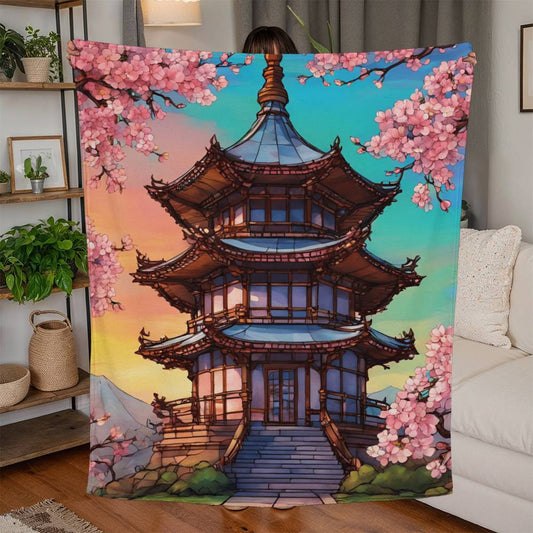 Japanese Cherry Blossom Jersey Fleece Blanket-[Heartfelt Family Gift]